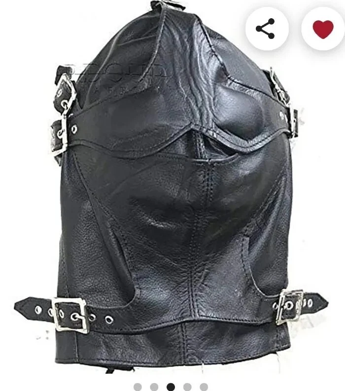 Máscara de cuero real capucha hocico venda para los ojos bondage Foto 2 de 4