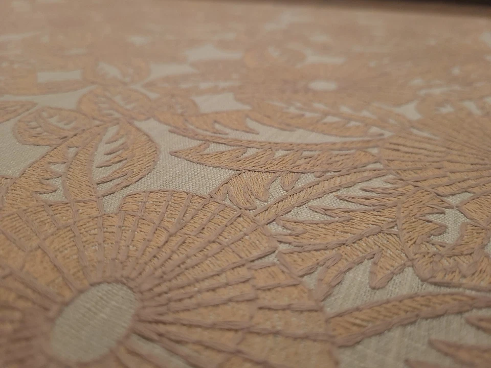 Valiant CYNTHIA DUNE Peach Orange Embroidered Floral Designer Drapery Fabric - Image 3 of 4