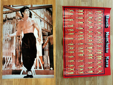 VINTAGE 80's/90's BRUCE LEE POSTER ENTER THE DRAGON HALL MIRRORS + NUNCHAKU KATA