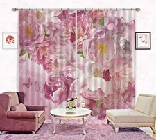 3D Pink Flower Butterfly ZHUA081 Photo Curtain Window Blockout Fabric Amy 2023