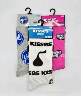 3 Pairs of Candy Socks York Kisses Bubble Yum Gum Odd Sox Size Adult 6 to 12