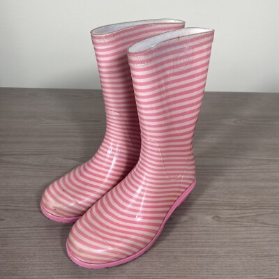 UGG Pink Striped Rain Boots Mid Calf Womens Size Fur Insole