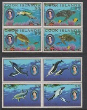 Cook Islands 2007 - Wildlife Set -Turtles + Whales & Dolphins - Blocks of 4 -MNH