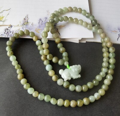 108 beads 24'' Genuine Natural green Burma jadeite jade stone Yoga long necklace