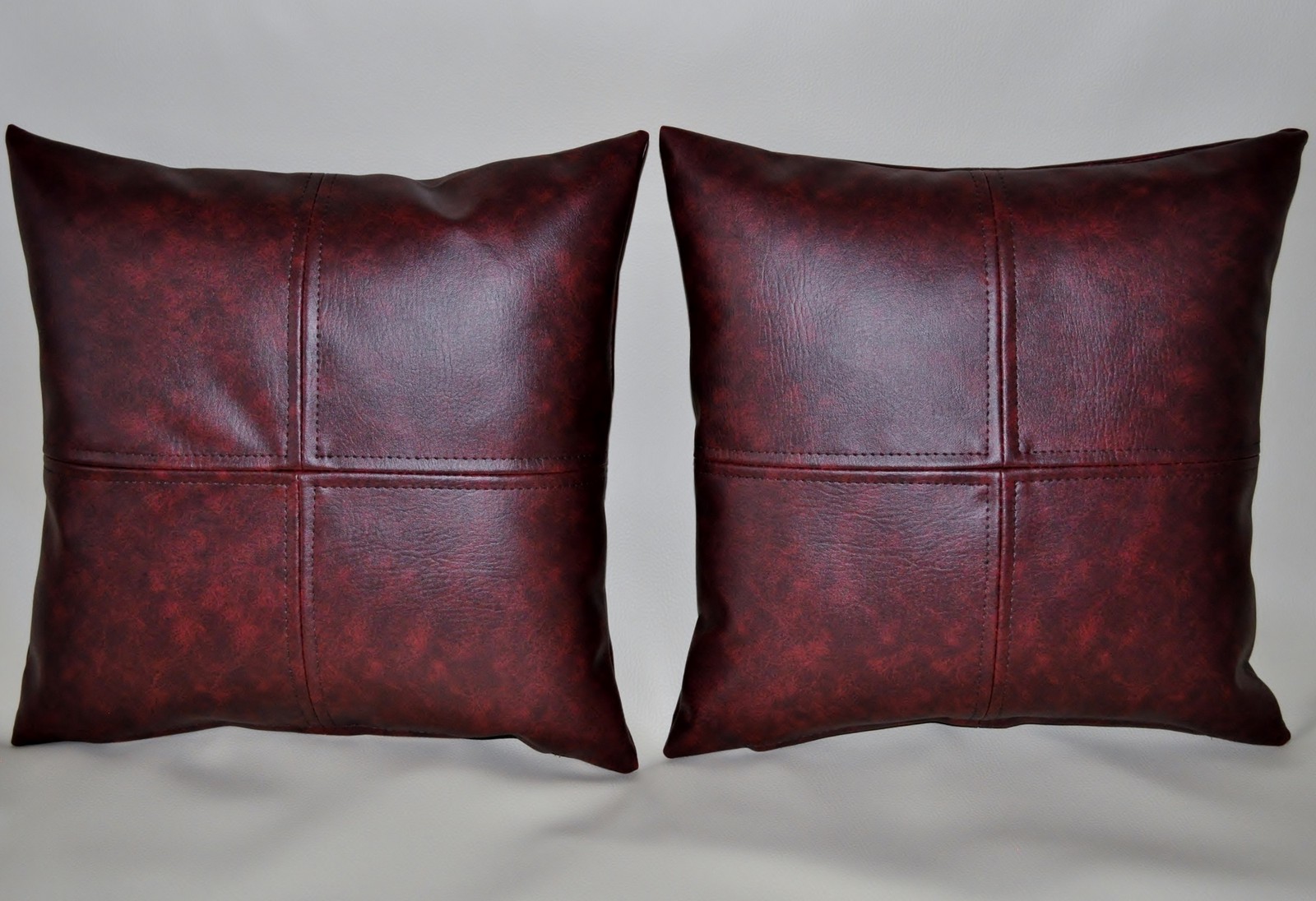 2 Oxblood Check Faux Leather Cushion Covers 16" 18" 20" Scatter Pillows