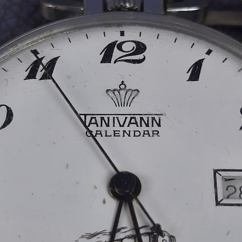 Mechanische Taschenuhr Tanivann Calendar Chrom mit Kette Vintage 1950 - Bild 10 von 13