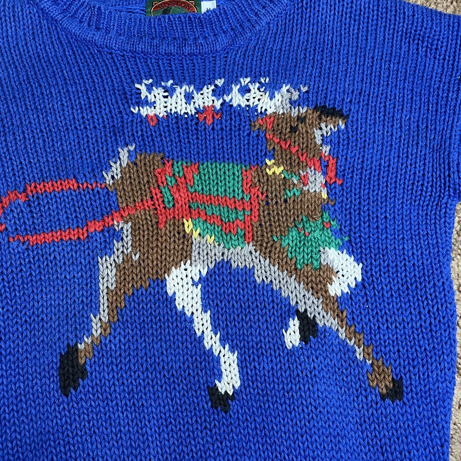 Vintage Boston Traders Knit Christmas Sweater Childs Medium 56 Blue
