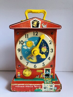 FISHER PRICE: Music Box Teaching Clock, Vintage toy, Rare, ORIGINAL, Kids 