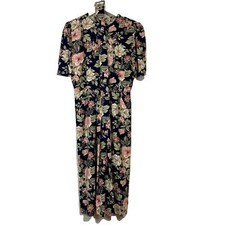 Vintage E.D. Michaels Women’s Floral Print Belted Dress Black Size 7-8 EUC