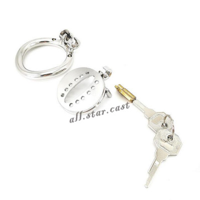 Flat Small Male Stainless steel Chastity Cage Lock Loyalty Cage Belt Steel Rings