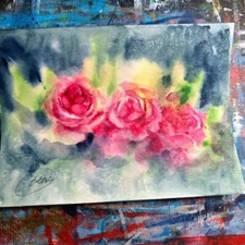 Roses Original Painting wildflower watercolor NEW art Garden decor Artettina USA