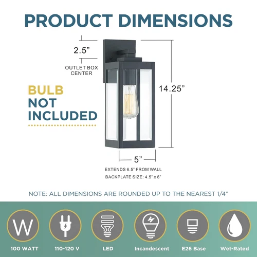 Quoizel Westover Modern Wall Sconce, 14.25 Inch Earth Black 1-Light Outdoor - Picture 3 of 9