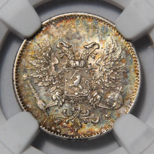 1917 Finland 25 Pennia 25p Civil War Issue NGC MS62 Rainbow Tone!