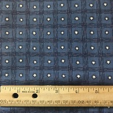 White Stars blue check background 44 x 29" cotton fabric patriotic Americana