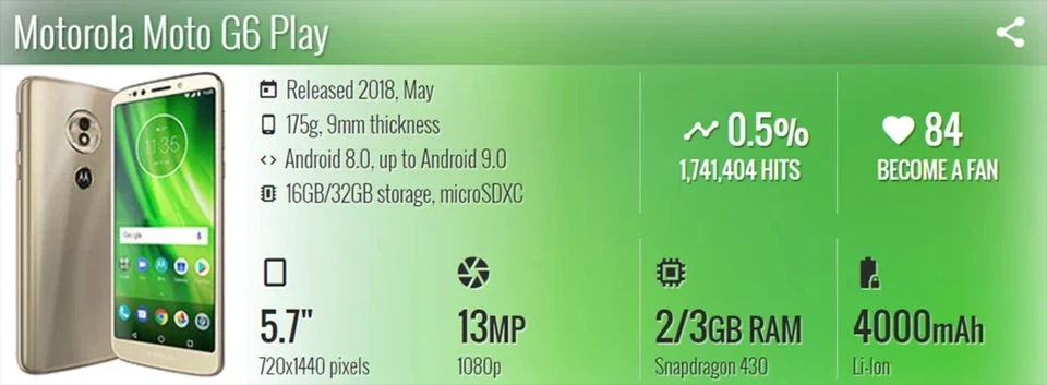 Motorola Moto G6 Play XT1922 5.7 3GB RAM 16GB ROM Original Fingerprint Phone - Immagine 3 di 4