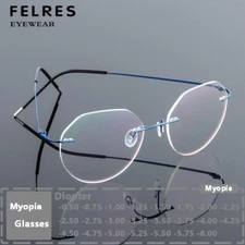 Metal Polygon Nearsighted Anti Blue Light Glasses Unisex Rimless Myopia Glasses 