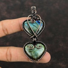 Regalo festa donna gioielli labradorite filo di rame ciondolo avvolto per donna 3,31"