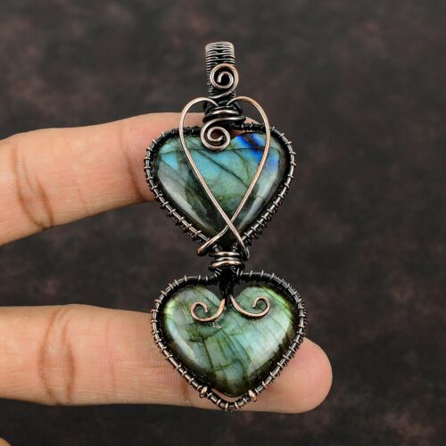 Women Day Gift Labradorite Jewelry Copper Wire Wrapped Pendant For Women 3.31" - Picture 1 of 7