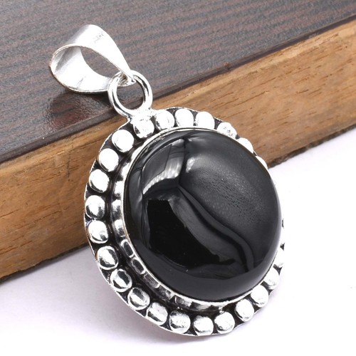 Colgante étnico hecho a mano de piedras preciosas de ónix negro joyería 0,8" P 1941