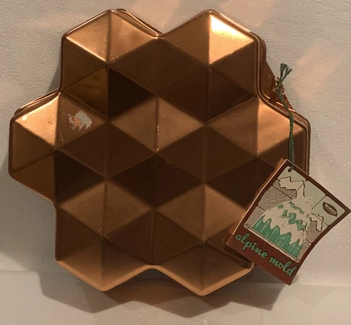 Vintage MCM copper hexagon hive snowflake Mirro Aluminum Alpine Mold NOS