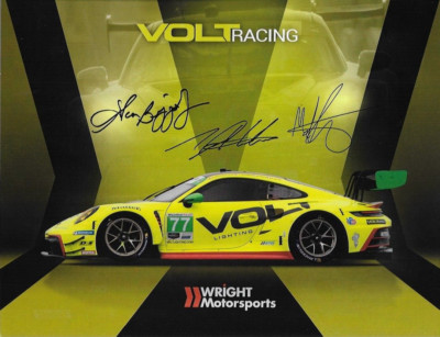 SIGNED 2023 ROOT,HINDMAN,BRYNJOLFSSON ''WRIGHT PORSCHE'' #77 IMSA LE MANS POSTCARD