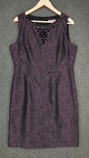 ELIZA J Dress Women's Size Large Purple Black Floral Sleeveless Beaded Lined