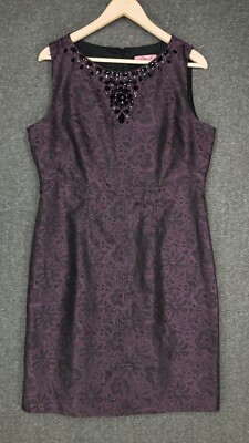 ELIZA J Dress Women's Size Large Purple Black Floral Sleeveless Beaded  Lined