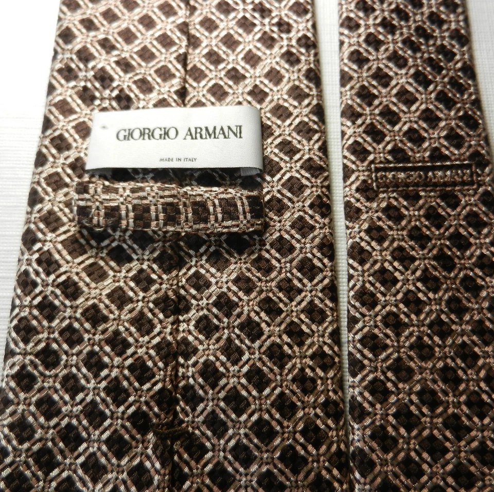 Giorgio Armani коричневый/белый чек мужской 100% итальянский шелковый галстук 59 1/2» X 3 3/4» - Изображение 2 из 4