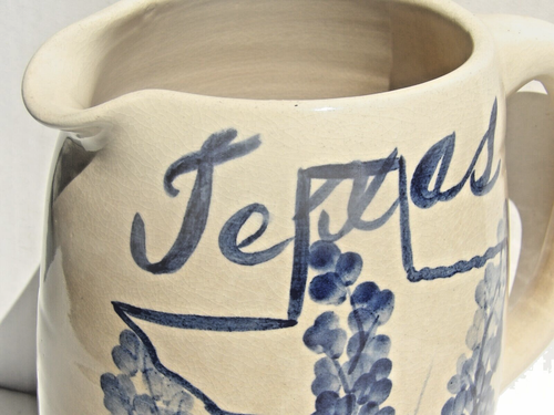 vintage TEXAS BLUEBONNET pottery jug pitcher STORIE MARSHALL handmade art SIGNED - Picture 3 of 9