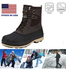 Men's Winter Warm Snow Fur Boots Waterproof Hiking Outdoor Leather Work Shoes 3M