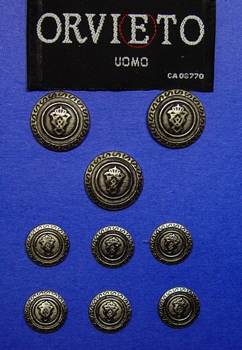 9 ORVIETO BLAZER REPLACEMENT BUTTONS IN DARK SILVER TONE, FAIR USED AGED COND.