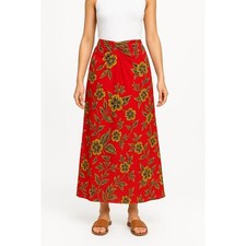 Vintage Red Floral Maxi Skirt Womens Small Elastic Waist Boho Retro Festival