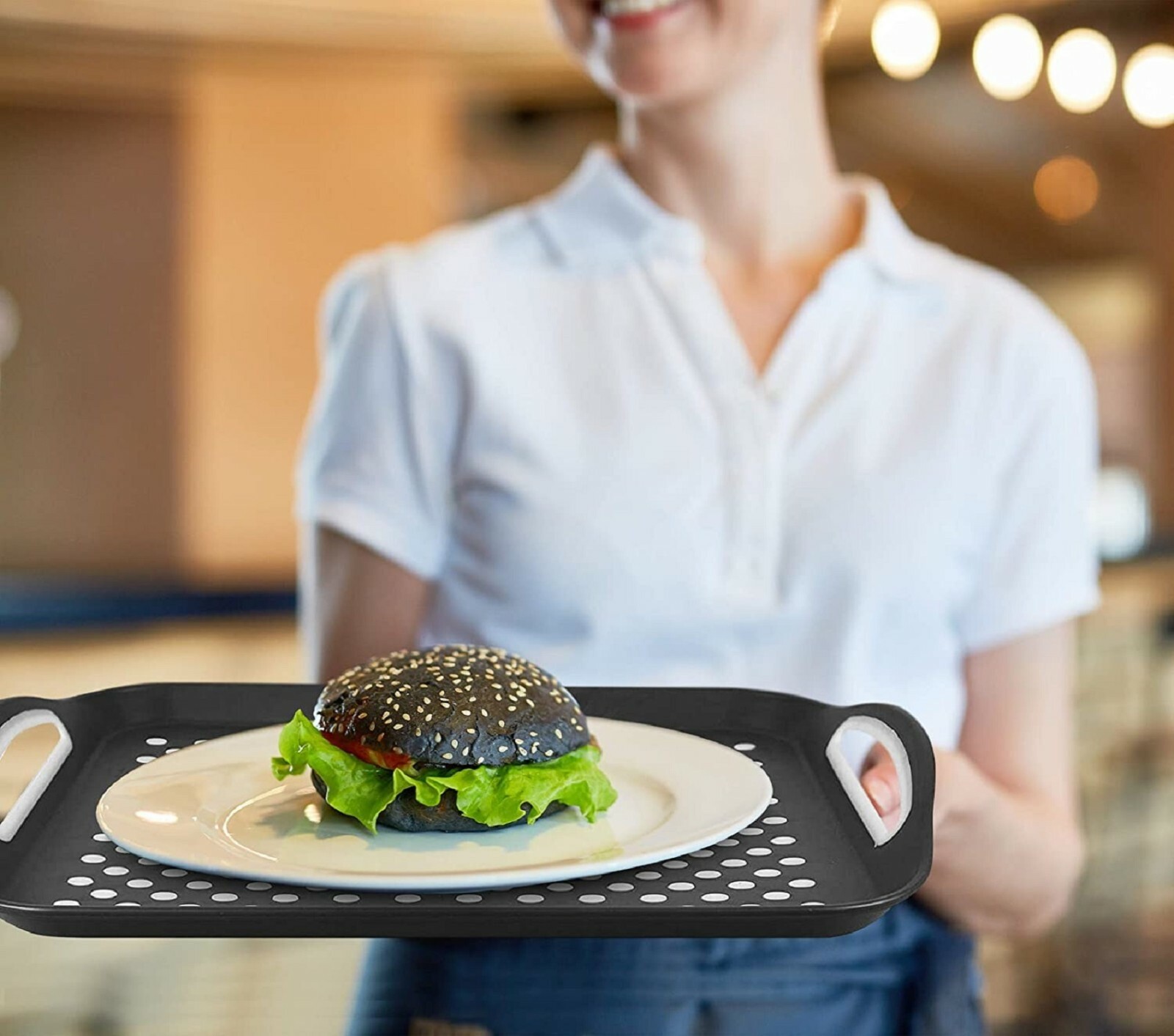 2x AntiSlip Plastic Serving Tea Food TV Lap Dinner Tray Grip Rubber