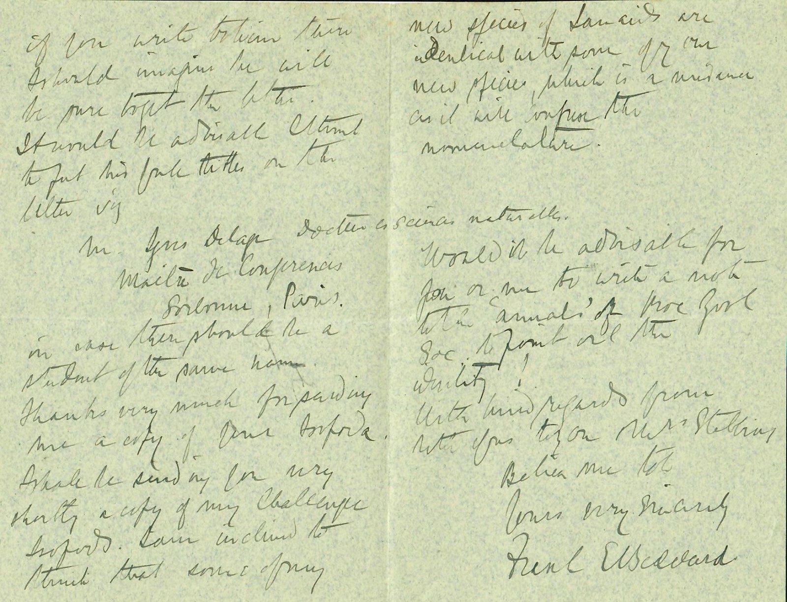 English Zoologist" Frank Evers Beddard Hand Written 3 Pg Letter Dated 1887  COA | eBay