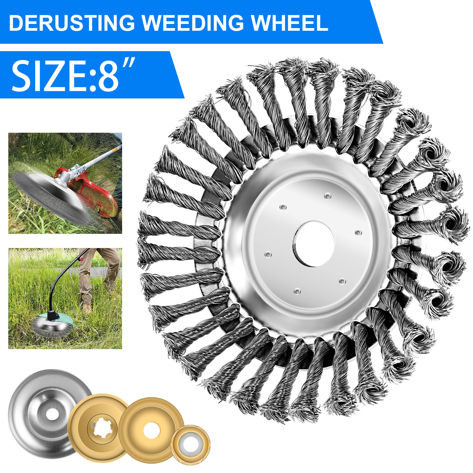 6/8" Weed Brush Steel Wire Trimmer Wheel Garden LawnMower Grass Cutter