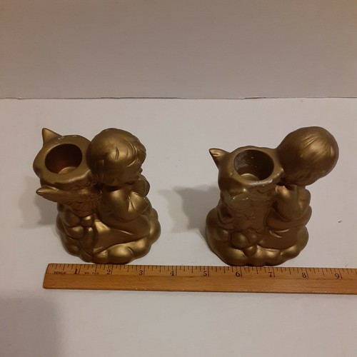 Vtg.boy Girl Gold Xmas Angels Candle Holders - Picture 11 of 12