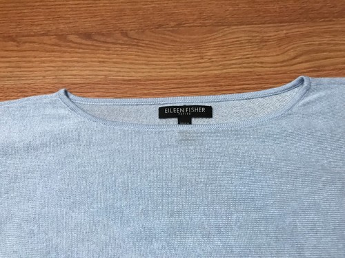 Eileen Fisher Sweater Womens PM Blue Boat Neck Lightweight Asymmetrical Hem - Foto 4 di 11