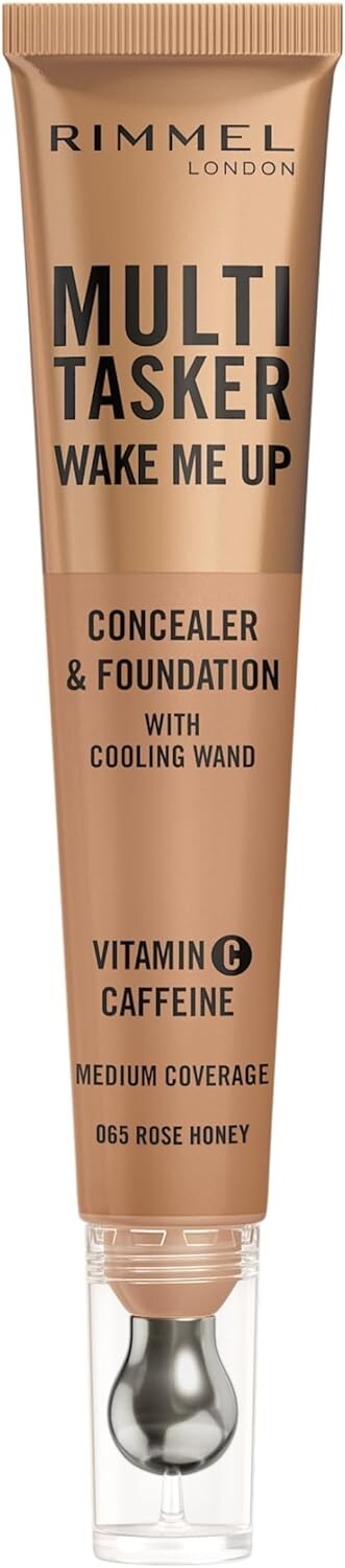 RIMMEL MULTI TASKER WAKE ME UP CONCEALER & FOUNDATION & COOLING WAND ROSE HONEY
