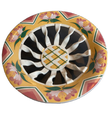 Artist Signed Lattice Open Weave Ceramic Pottery Fruit/Bread Bowl