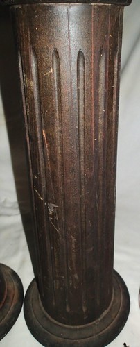 TWO ANTIQUE VICTORIAN HOME WOOD FLUTED TAPERED POST COLUMN FURNITURE TABLE ART - Picture 12 of 15