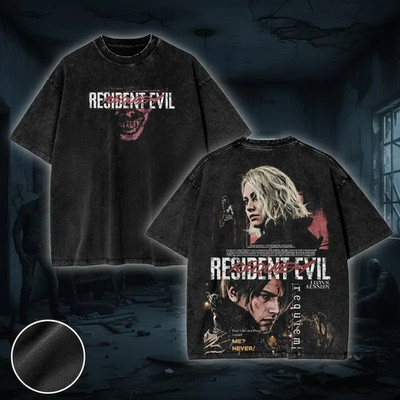 Resident Evil Requiem Vintage Wash T-Shirt Horror Game Graphic Tee