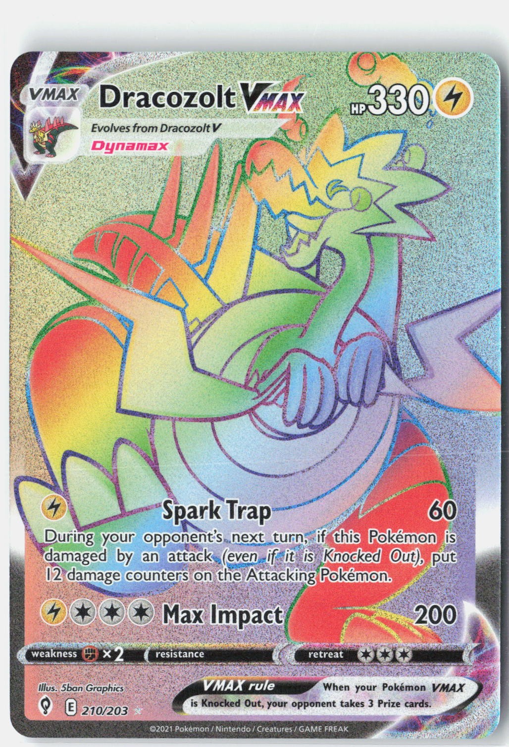 Dracozolt VMAX (Secret) SWSH07: Evolving Skies 210/203 Pokemon Card Holo