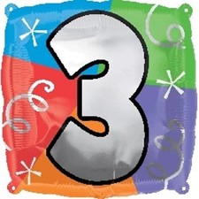 Designer Square Number Balloon "3" Square Shape 18" Foil Balloon Packaged 