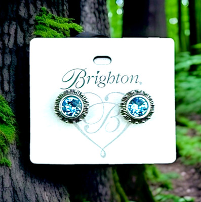 BRIGHTON REGALLY YOURS AQUA BLUE SWAROVSKI CRYSTAL SILVER POST EARRINGS NWT VTG