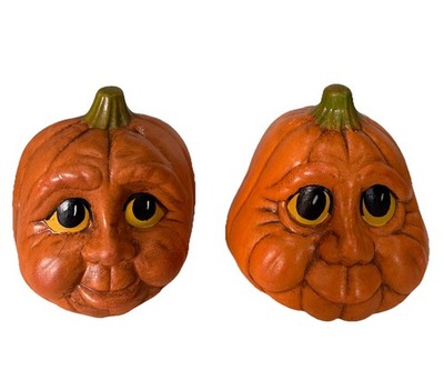 Vintage Hand painted Ceramic Pumpkin Halloween Face Jack-o-lantern 4  Lot 2