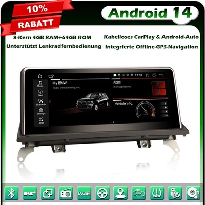 8-Kern 10.25" IPS Android 14.0 Autoradio GPS Navi für BMW X5 E70 X6 E71 CIC DAB+ - Bild 1 von 4