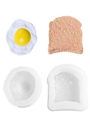 3D Toast Bread Silicone Mold & Fried Egg Fondant Mold, Non-Stick Food Shape C...