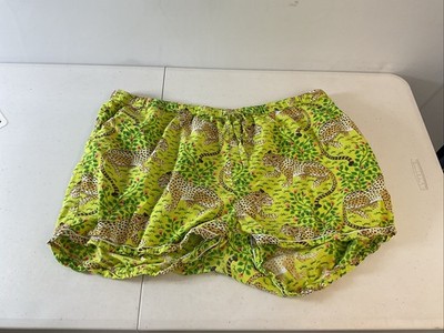 Printfresh Bagheera Leopard Print Pajama Shorts Lime Green Size 1X Organic Cottn