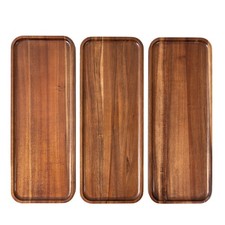 3 Large Acacia Wood Serving Trays 17"x6.5" Rectangular Wooden Platters Food