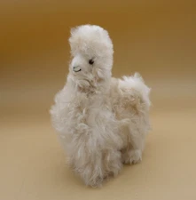 REAL Alpaca White Plush Llama with Natural Fur 9"